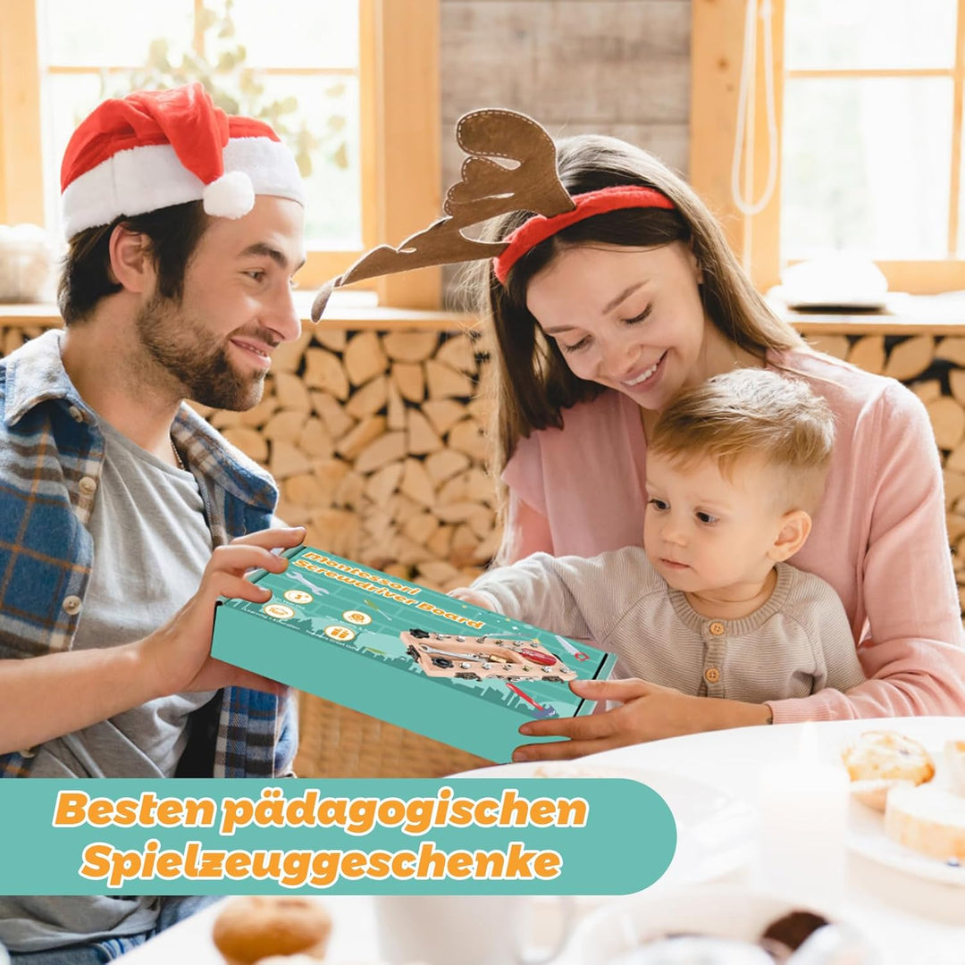 Wooderma Montessori Spielzeug ab 3 4 5 Jahre, Holz Schraubbrett, Busy Board Holzspielzeug, Schrauben