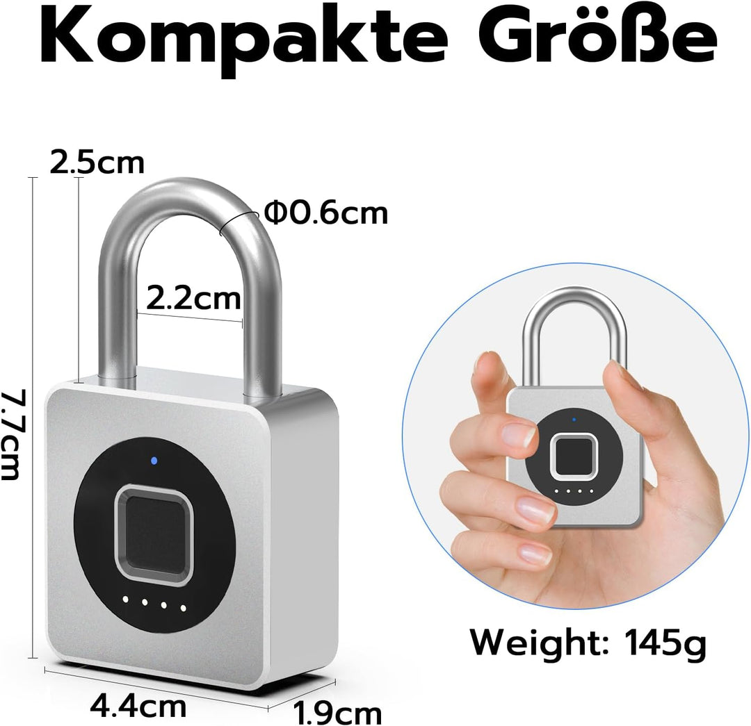 Schloss Fingerabdruck, Eseesmart Vorhängeschloss für Fitnessstudio, Bluetooth Fingerabdruck IOS Watc