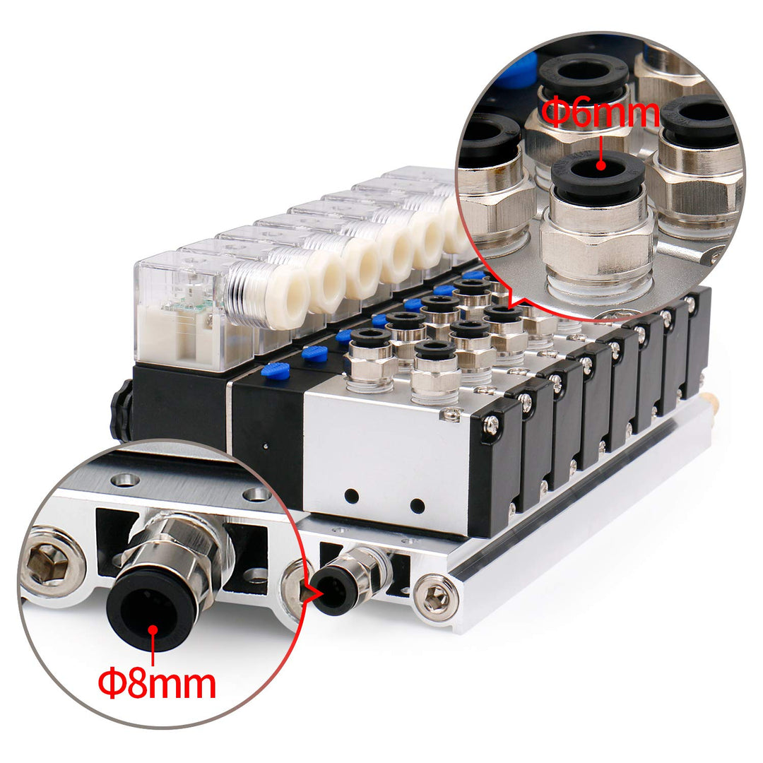 Heschen Integriertes Magnetventil mit 8 Fächern, 4V210-08, DC24V, PT1/4'', 5-Wege 2 Positionen, mit