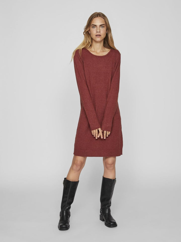 Vila Damen Viril L/S Knit Dress-Noos Kleid XS Fired Brick/Detail:dark Melange, XS Fired Brick/Detail
