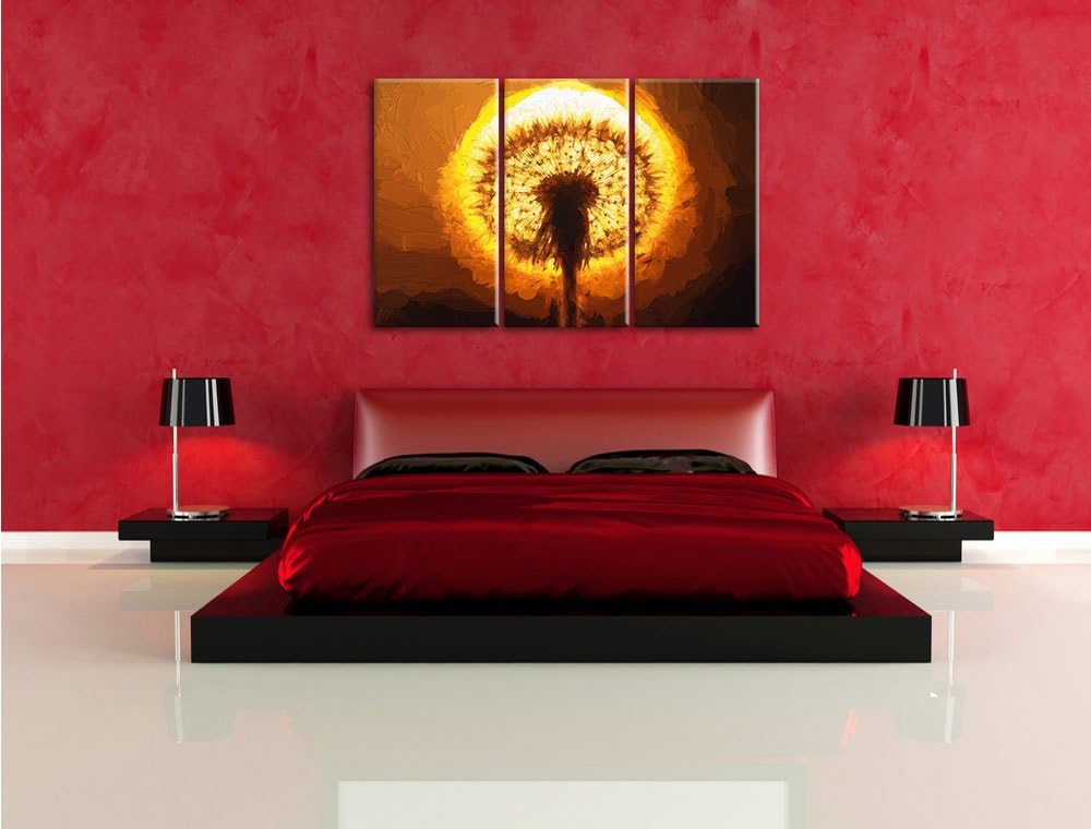 Pixxprint Pusteblume im Abendlicht Pinsel Effekt 3-Teiler Leinwandbild 120x80 Bild auf Leinwand