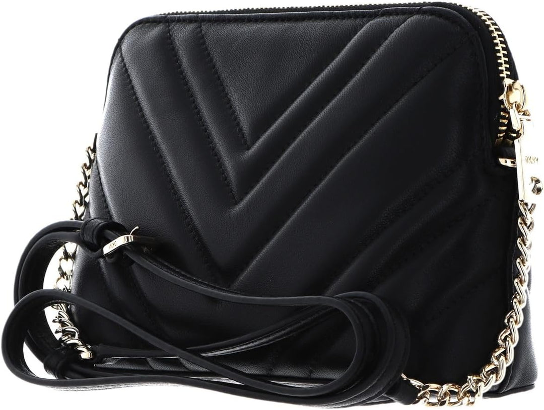 DKNY Women's Madison Dome Bag with Adjustable Chain Strap in Lamb Nappa Leather Crossbody, Black/Gol