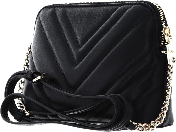 DKNY Women's Madison Dome Bag with Adjustable Chain Strap in Lamb Nappa Leather Crossbody, Black/Gol