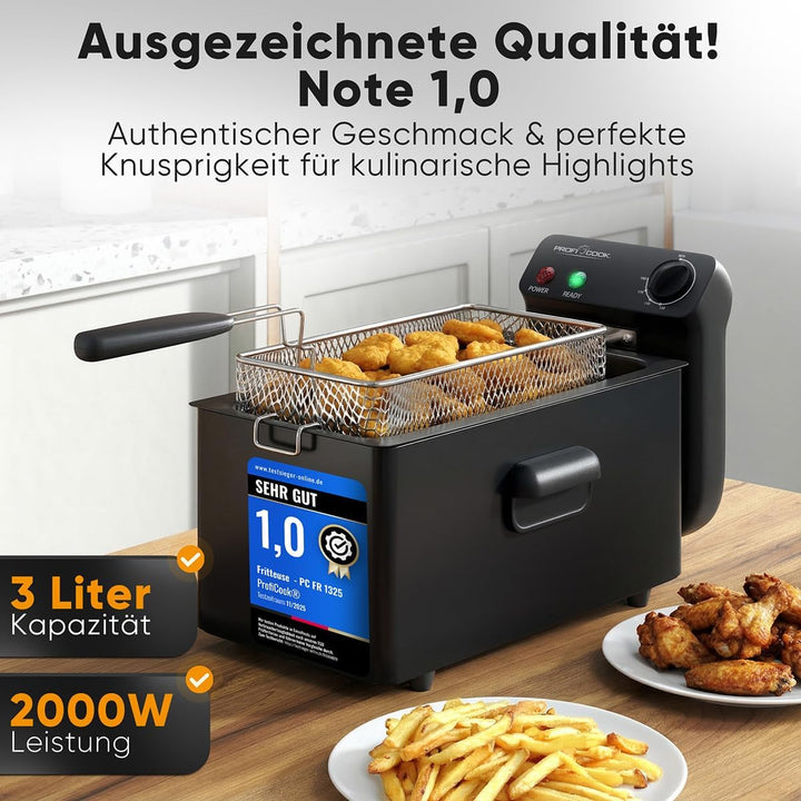 ProfiCook® Friteuse mit Fett | 130-190°C | Fritteuse mit Öl | 2000W | 3L | spülmaschinengeeignete Te