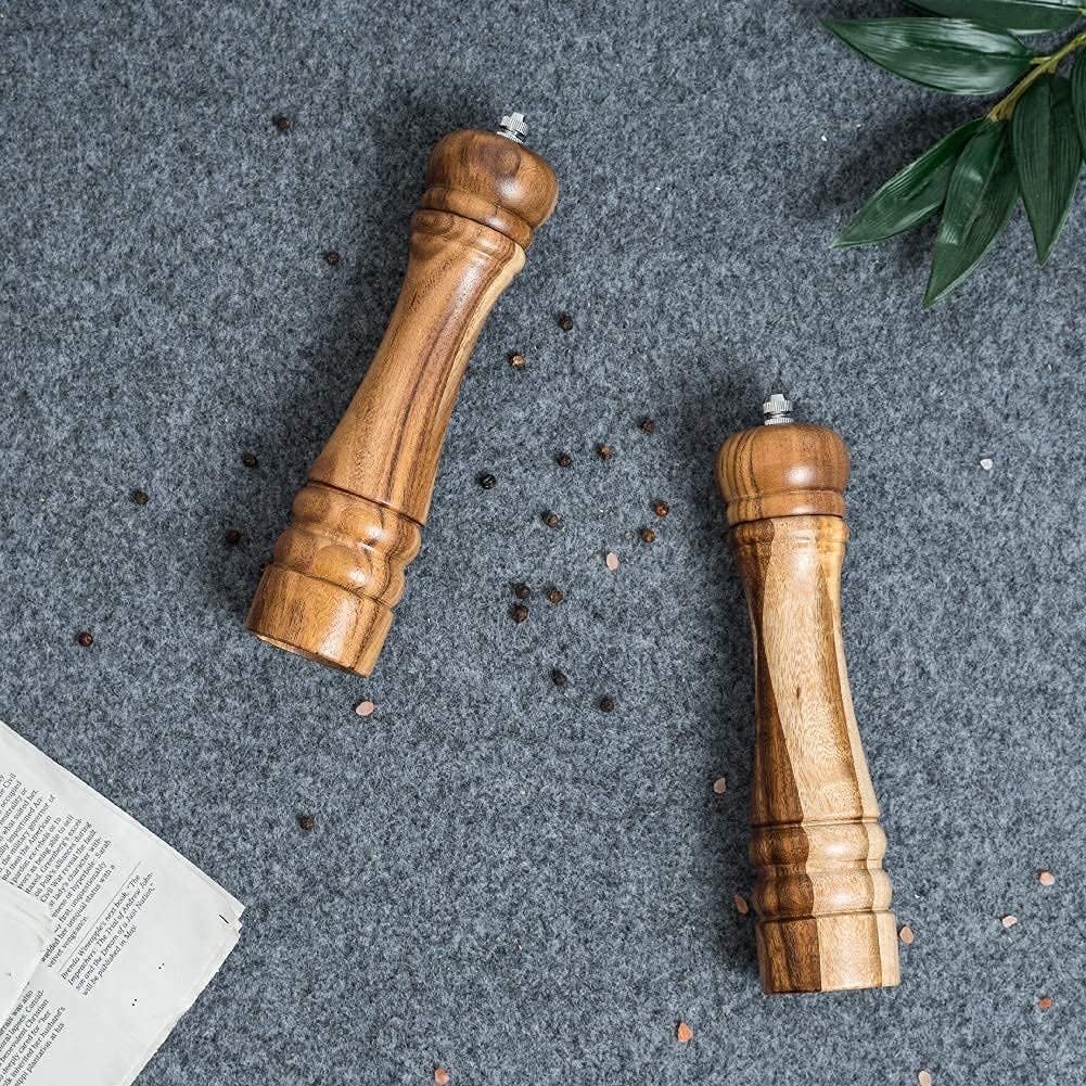 Salz- und Pfeffermühle Set, Gewürzmühlen 2er-Set, Salz und Pfeffer Mühle aus Akazienholz mit Keramik