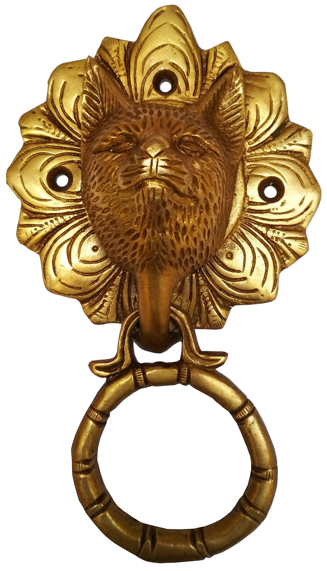 Purpledip Türklopfer, Messing, antikes Katzengesicht, 11596