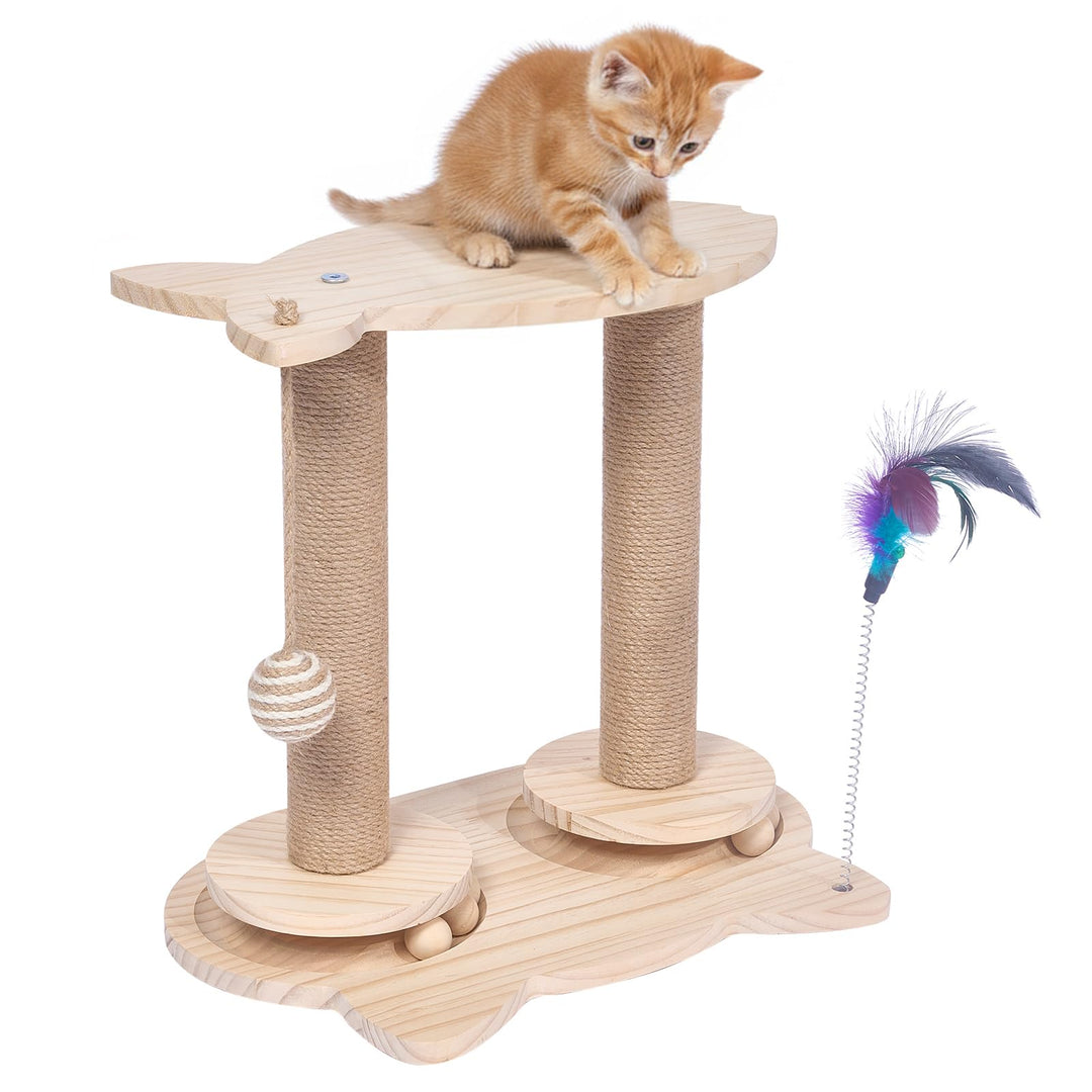 Kratzsäulen Katzen Interaktives Katzenspielzeug Aus Holz Spielzeug Katzenbaum mit Federn und Sitzsta