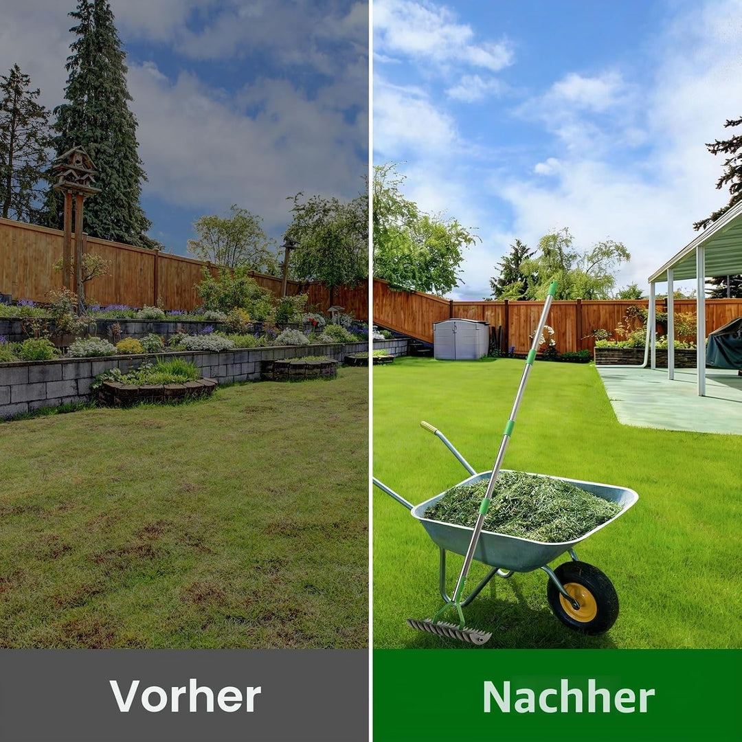 Vertikutierrechen 21 Zinken, Rasenrechen Mit 140 cm Verstellbarem Langem Griff Robuster Garten-Laubg