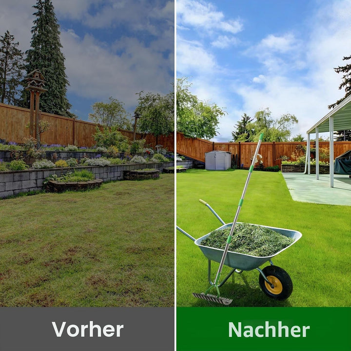 Vertikutierrechen 21 Zinken, Rasenrechen Mit 140 cm Verstellbarem Langem Griff Robuster Garten-Laubg
