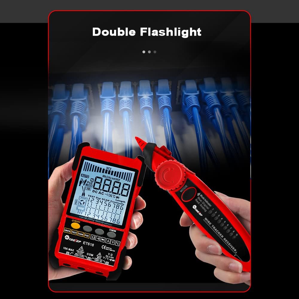 TOOLTOP ET618 Handheld Portable Cable Tester with LCD Display Analogs Digital Search POE Test Cable