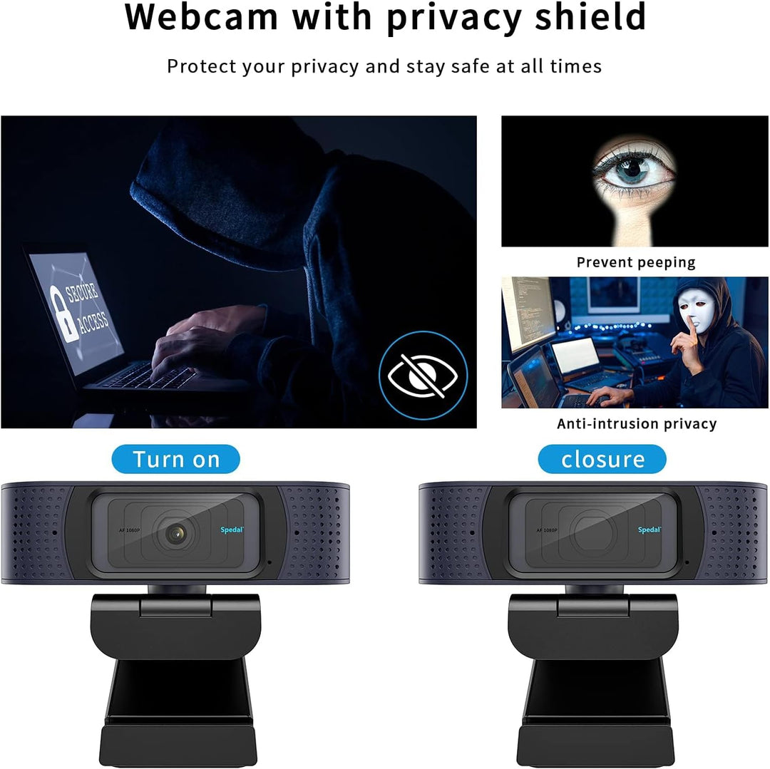 Spedal 1080p Full HD Webcam mit Autofokus, Dual Mikrofon & Privatsphäre Schutz, USB Anschluss, kompa