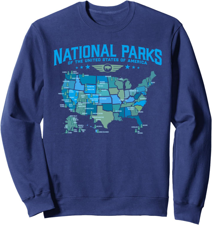 All U.S National Parks Map Camping 80s Graphic Sweatshirt