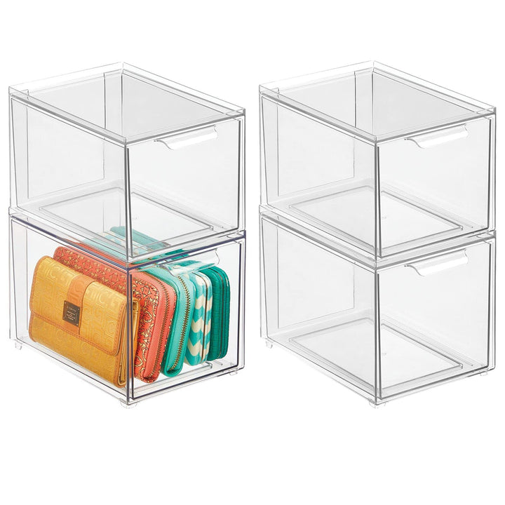 mDesign Aufbewahrungsbox mit Schublade – stabile Schubladenbox aus Kunststoff zur Schuhaufbewahrung
