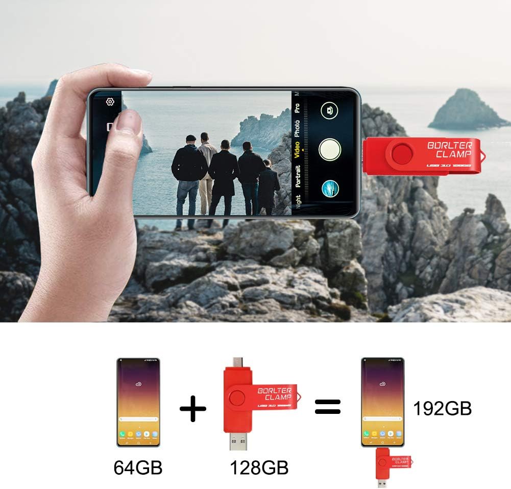 BORLTER CLAMP 128GB OTG USB-Stick Speicherstick Dual USB 3.0 Flash-Laufwerk mit Micro USB-Laufwerk A