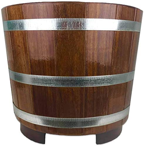 Hohe Sauna Fusswanne aus Kambalaholz mit Wasserablauf + Clicker-Ventil Plus Sockel