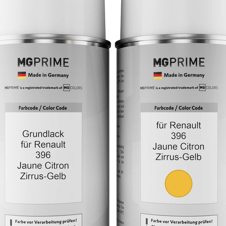MG PRIME Autolack Sprühdosen Set für Renault 396 Jaune Citron/Zirrus-Gelb Grundlack Basislack Klarla
