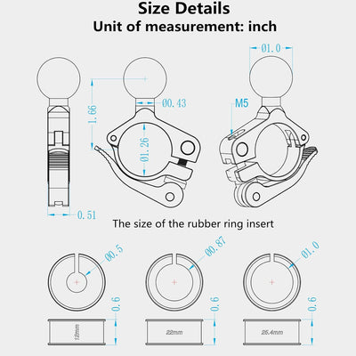 BRCOVAN Lenkerklemmhalterung aus Aluminiumlegierung mit 1 Zoll TPU-Kugel für Schienendurchmesser 0,5