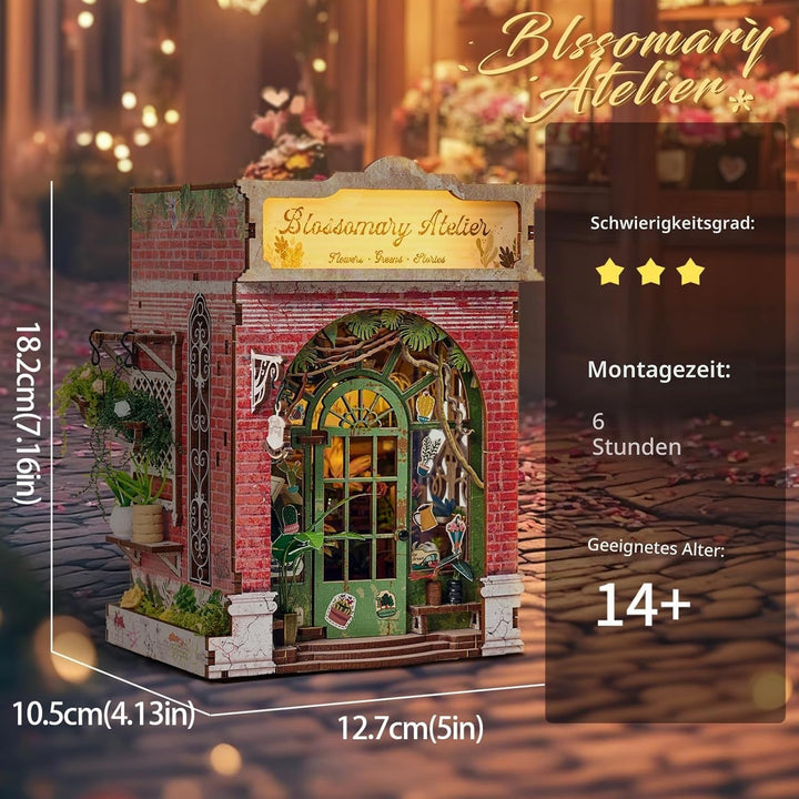 Cuteefun DIY Book Nook Kit, Miniatur Puppenhaus mit LED Licht | Kreatives Handwerk für Erwachsene, B