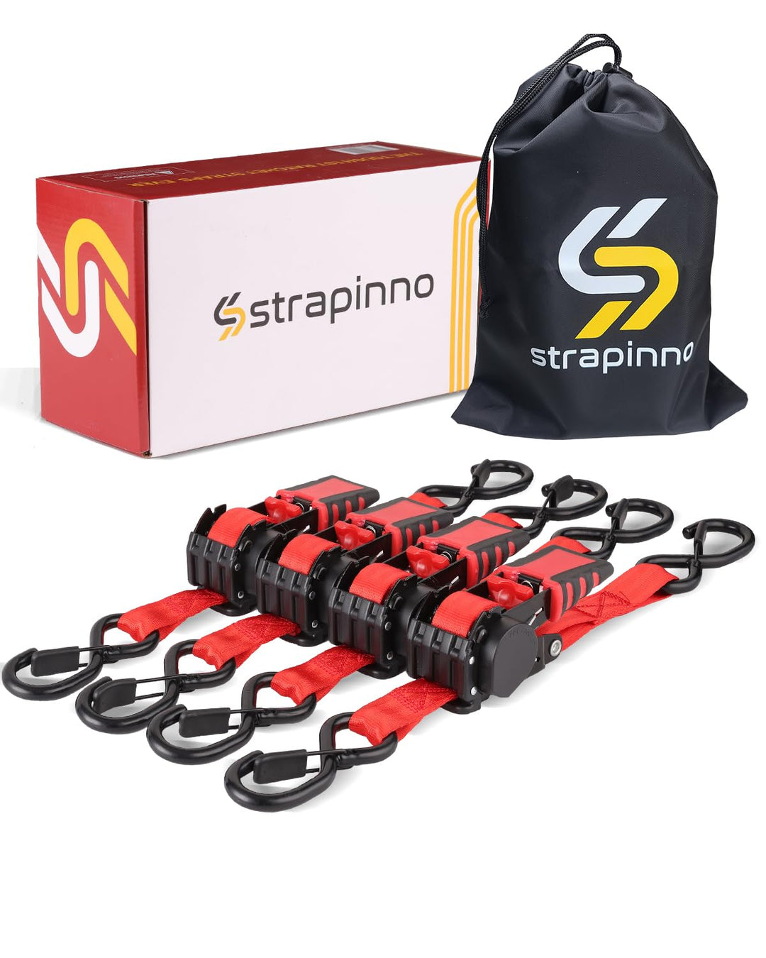 Strapinno Einziehbare Ratschengurte mit Ratschenspanngurt mit gummiertem Stahlgriff, S-Haken, Bruchf