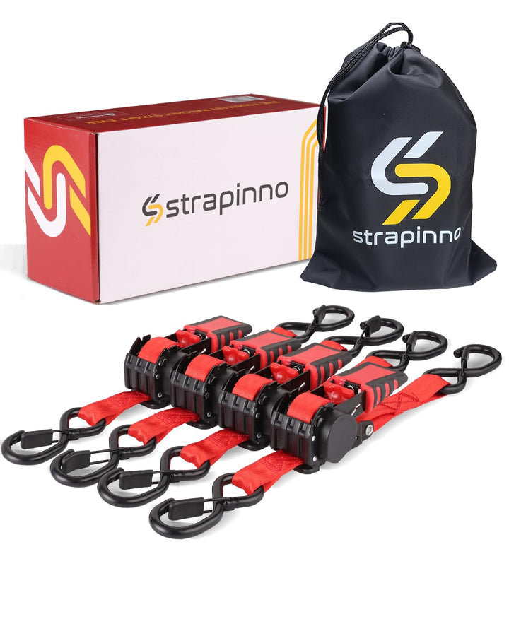 Strapinno Einziehbare Ratschengurte mit Ratschenspanngurt mit gummiertem Stahlgriff, S-Haken, Bruchf
