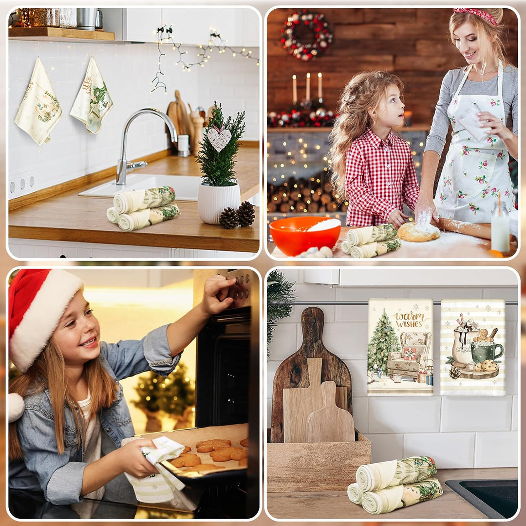 12 Stück Weihnachts-Küchentücher und Geschirrtücher, saugfähig, Weihnachtsbaum, Rentier, LKW, Handtü