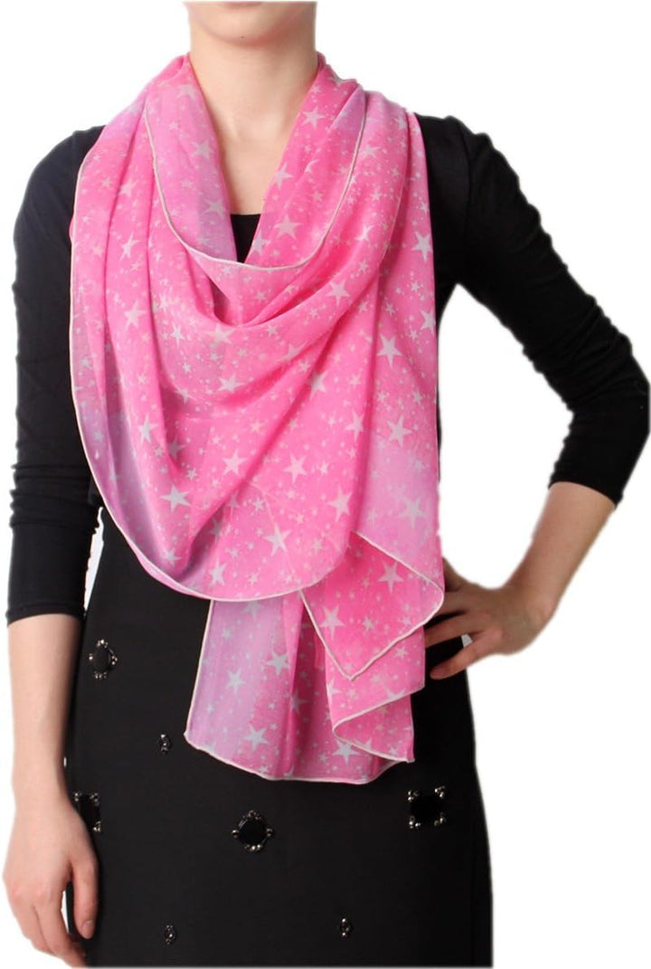 Prettystern - 180cm X 55cm 100% Chiffon SEIDE leicht langer Seidenschal - Star Sterne Sternchen 180c