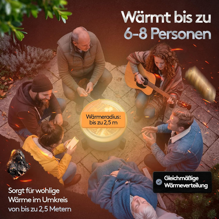 Rauchfreie Edelstahl Feuerschale Ø 56 cm| Raucharm Dank Turbo-Brenner | 2-in-1 Feuerstelle & Grill f