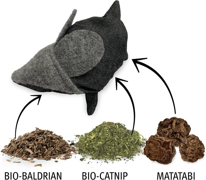 Kater Kasimir MAUSBERT 2-in-1 Kuschelkissen und Katzenspielzeug Maus in Einem! 4er Set mit Bio-Katze