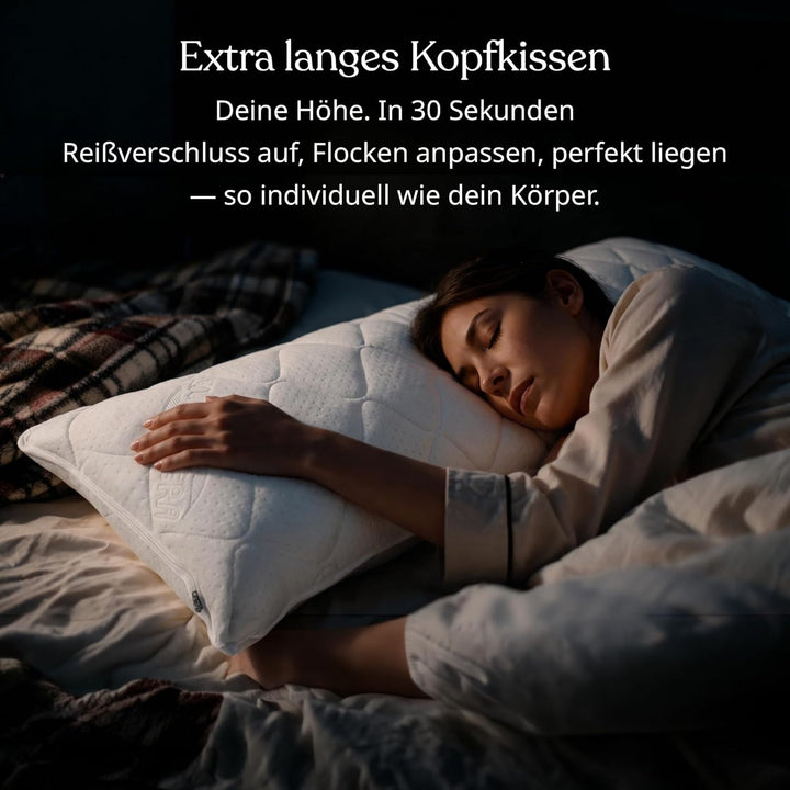 Traumreiter Visco Switch Seitenschläferkissen 40 x 140 cm – Wendekissen fest/weich, höhenverstellbar