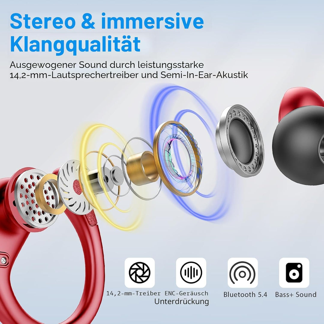 Litinst Bluetooh Kopfhörer Sport, Kabellos Bluetooh 5.3 Stereo mit Mic, 60std Spielzeit, Dual LED An