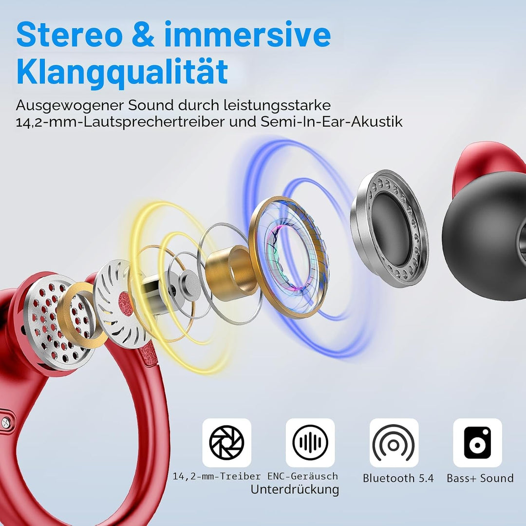 Litinst Bluetooh Kopfhörer Sport, Kabellos Bluetooh 5.3 Stereo mit Mic, 60std Spielzeit, Dual LED An