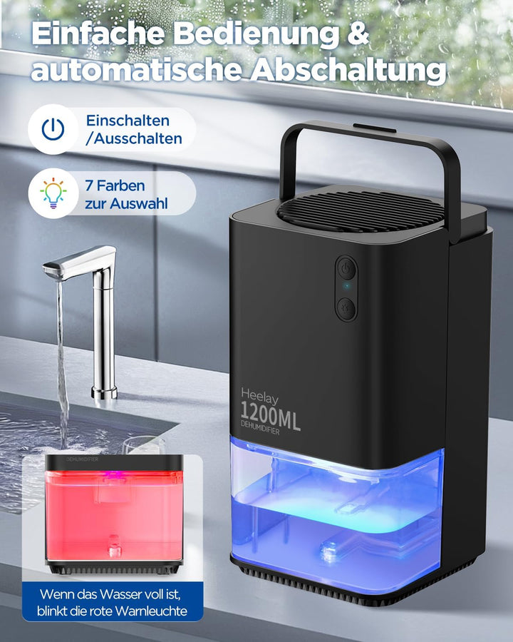 Luftentfeuchter 1200 ml, elektrischer Luftentfeuchter, energiesparend, tragbar, ultraleise, automati