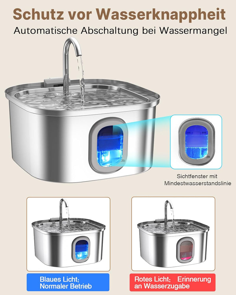 Petbank Katzenbrunnen Edelstahl, Trinkbrunnen für Katze, Trinkbrunnen Edelstahl 3.2L für Katze Hunde