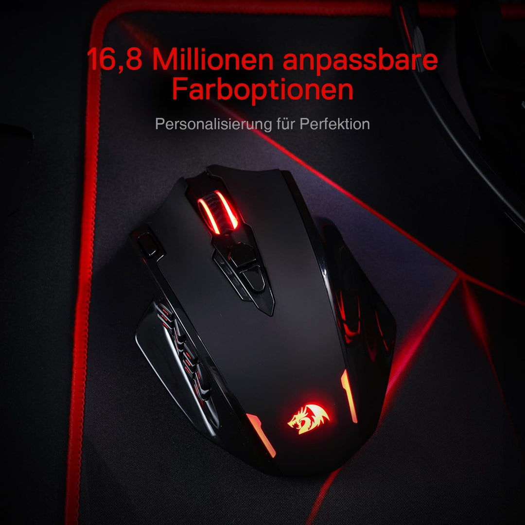 Redragon M913 Impact Elite Wireless Gaming Maus, 16000 DPI Verkabelte/Kabellose RGB Maus mit 20 Prog