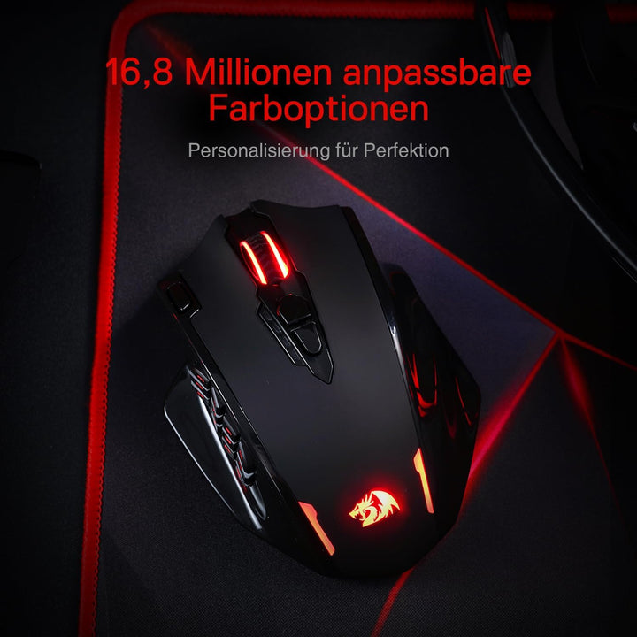 Redragon M913 Impact Elite Wireless Gaming Maus, 16000 DPI Verkabelte/Kabellose RGB Maus mit 20 Prog