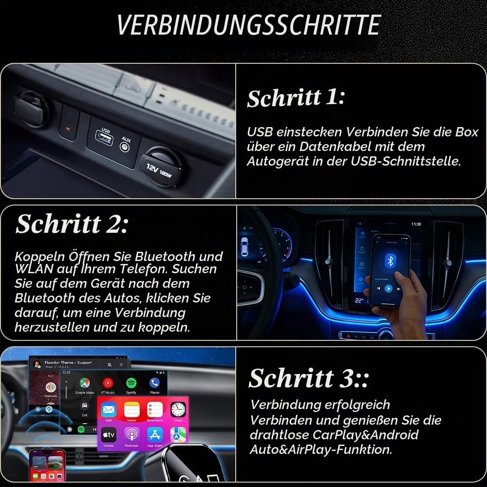 Weciau Carplay Wireless Adapter, 3-in-1 Wireless CarPlay Adapter, Upgrade Android Auto Wireless Adap