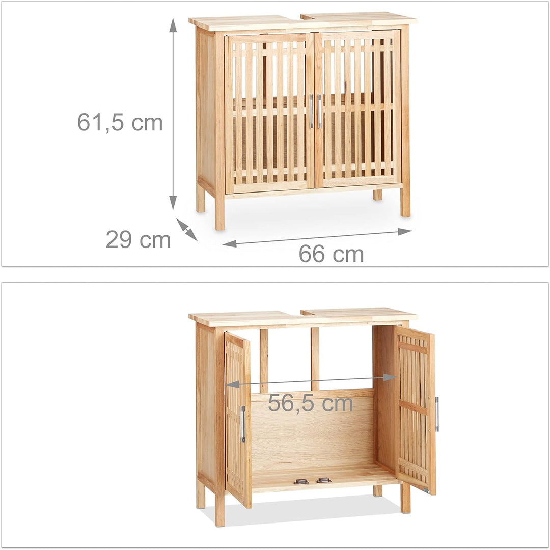 Relaxdays Waschbeckenunterschrank stehend, kleiner Unterschrank aus Walnuss, Badschrank mit Siphon-A