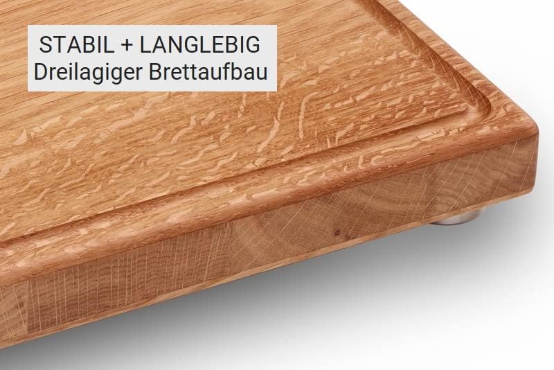 Schneidboard Eiche S+ - Design Schneidebrett Aus Holz mit Saftrille - Made in Germany - 45x29x3,8 cm