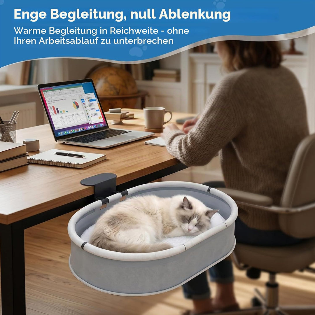 Katzenbett Schreibtisch Katzenkorb bis 27KG - Stabile Cat Desk Bed Befestigung Ohne Bohren - 90° Fol