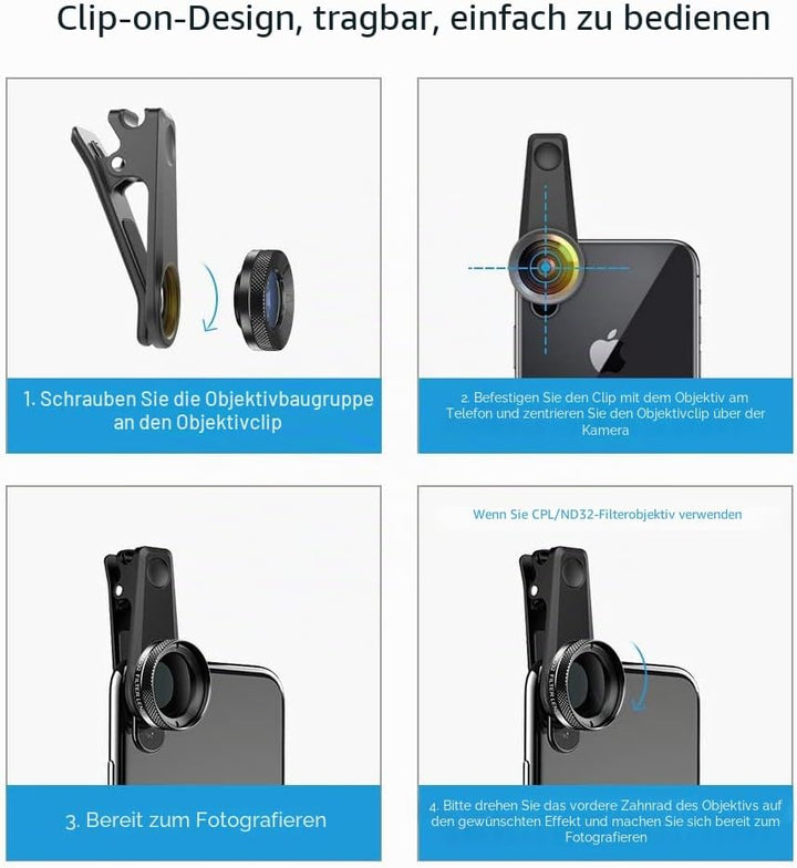 APEXEL 6 in 1 Handy-Objektiv-Kit, Super 205 ° Fischaugenobjektiv + 140 ° Weitwinkelobjektiv und 25x