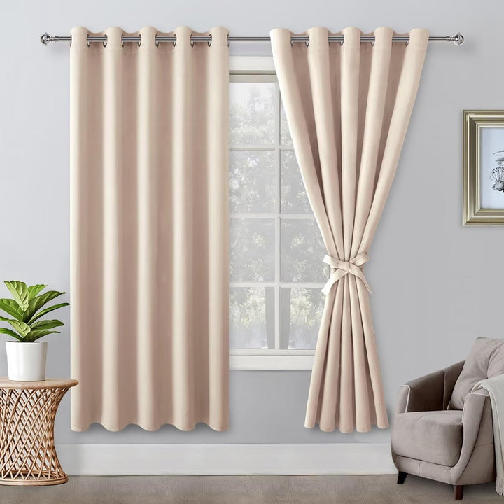 Hiasan Verdunklungsvorhänge Gardinen mit Ösen,Beige Blickdicht Vorhänge,2 Stück,167 x 137 cm (Breite