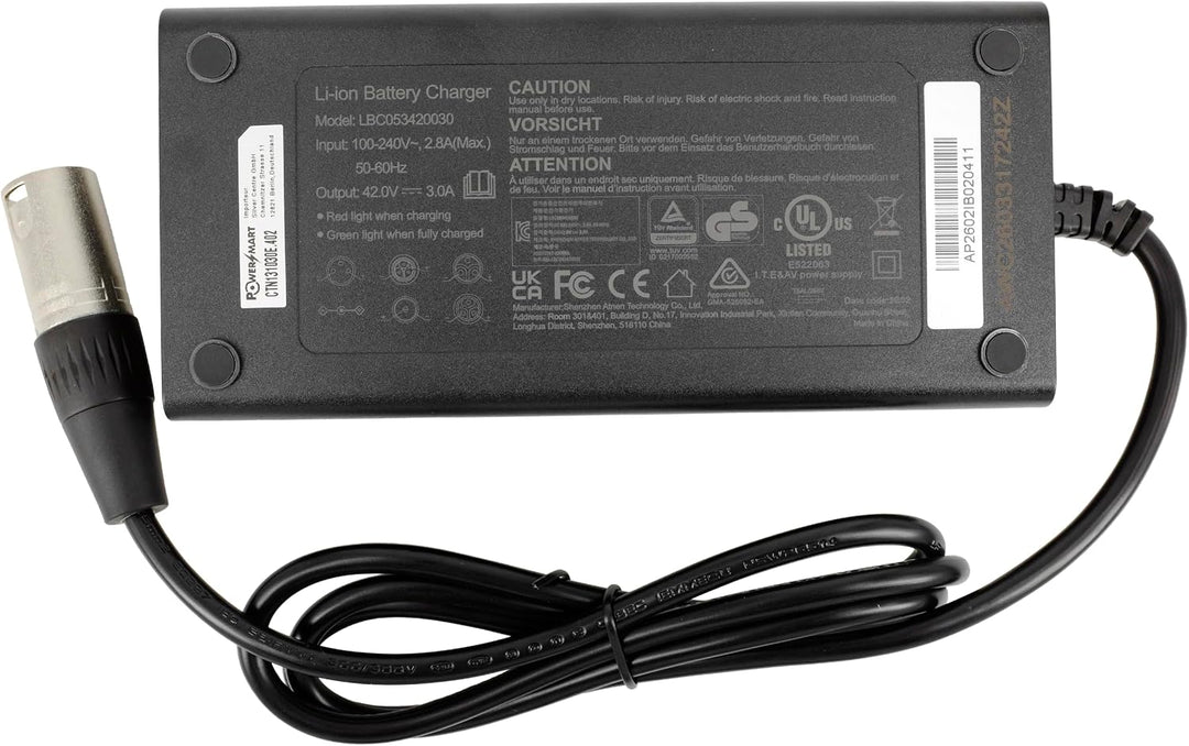 PowerSmart® 42V 3A Ladegerät für 36V Akkus Derby Cycle Impulse 14574-1GP 11 Ah, Impulse 16565-1GP 15