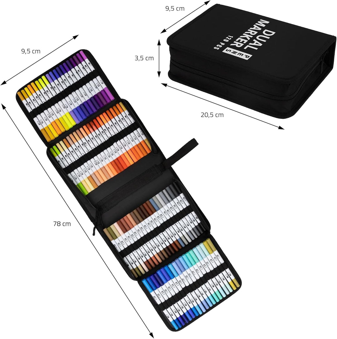 ECD Germany Dual Brush Pen Set 120 Farben, Wasserbasis Doppelfasermaler Set, Pinselstifte Marker, Fi