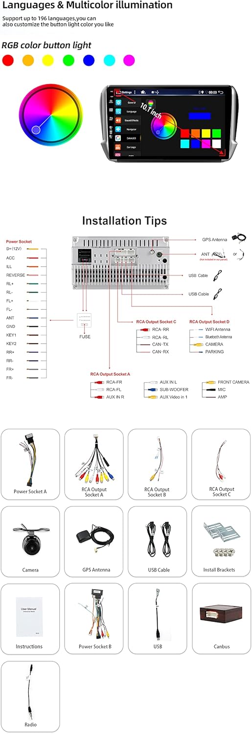 BXLIYER Android 12 IPS Autoradio Passt für Peugeot 2008 208 (2012-2018) - Eingebautes Kabellos CarPl