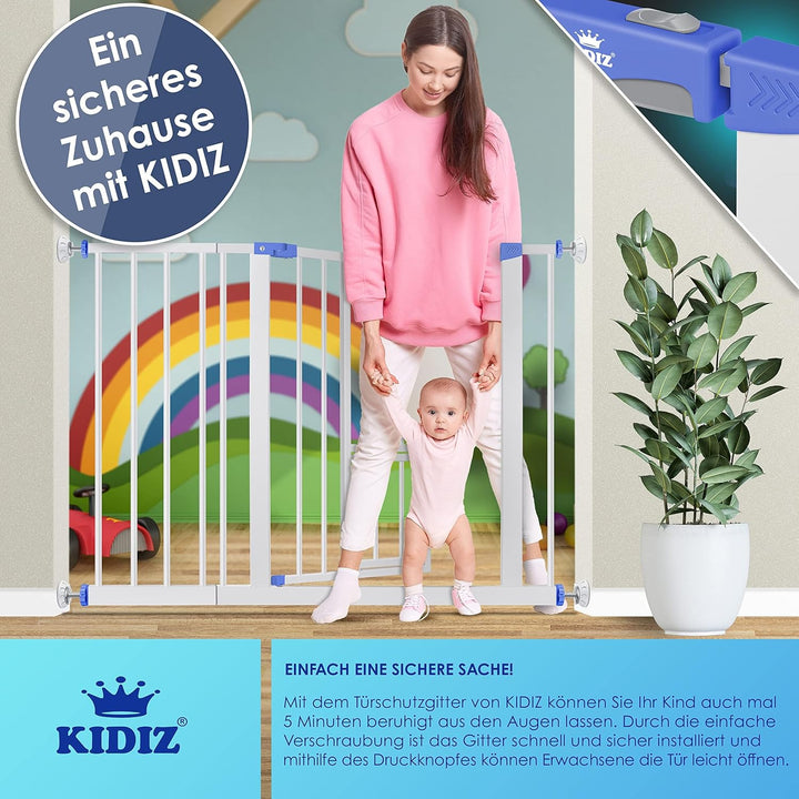 KIDIZ® Türschutzgitter Absperrgitter Treppengitter Kindergitter | mit Türe für Hunde und Katzen, Hau