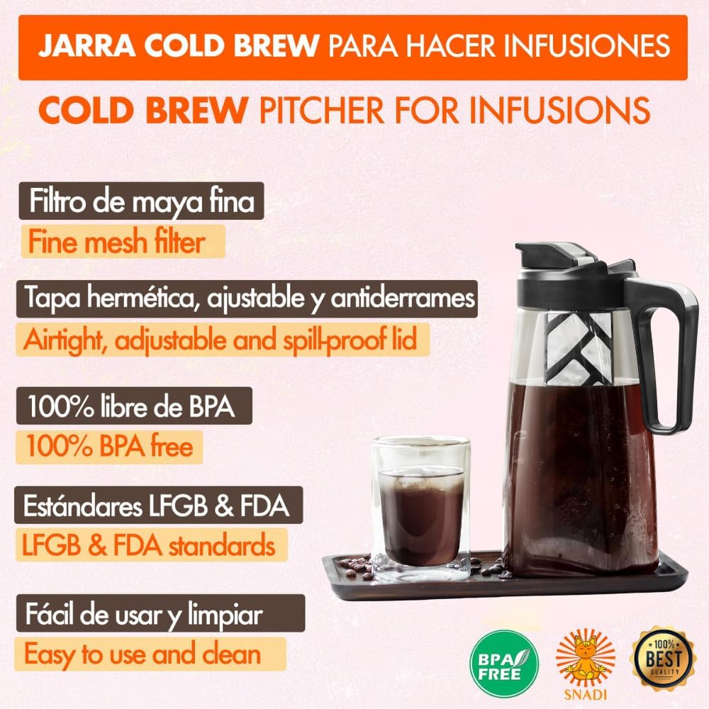 Cold Brew Jug - 2 Litre (Cold Brew Coffee Maker) Infuser with Fine Mesh Filter and Airtight Lid Desi