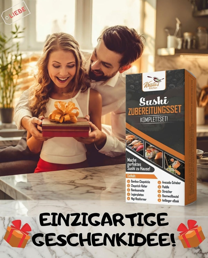 Sushi Set 14-teilig - Bambus Sushi Maker Kit Rollmatte für Anfänger - 2 Matten, 3 Paar Essstäbchen m