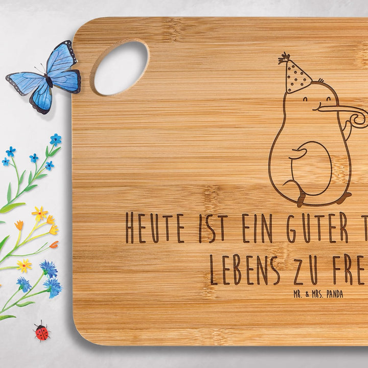 Mr. & Mrs. Panda Bambus - Schneidebrett Avocado Feier - Geschenk, Tröte, Holzschneidebrett, Holz Bre