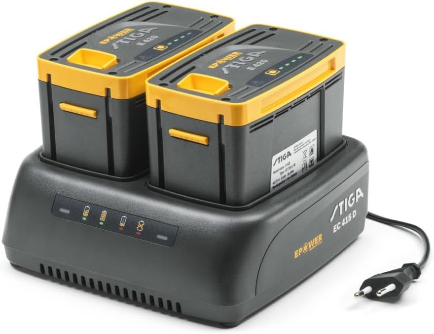 Stiga Doppelladegerät ePower EC 415 D 48 V, Ladestrom 2 Ah, Eurostecker, Gelb/Grau 48 V-Doppel-Ladeg