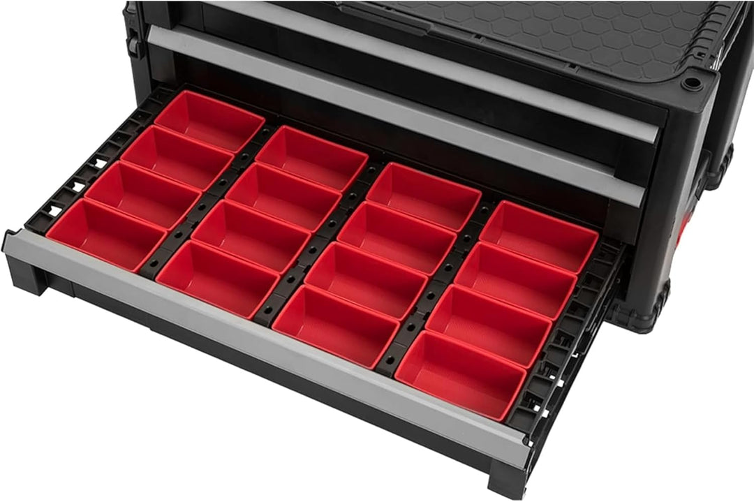Keter Werkzeugwagen mit 5 Schubladen, schwarz, 56,2 x 28,9 x 50,2 cm Werkzeugkiste mit Rollen, Werkz
